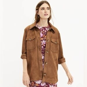 LOFT Micro Suded Brown Shacket Womens Medium Button Up Soft Shirt Jacket